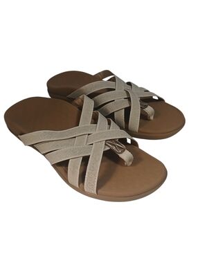 Vionic Tia Woven Stretch Gore Thong Sandals Champagne/Gold-Size 7
